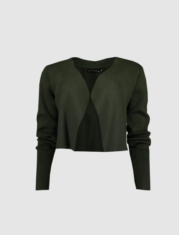 Dunkelgrüner, kurz geschnittener Pullover mit V-Ausschnitt. Dunkelgrüner, kurz geschnittener Pullover mit V-Ausschnitt.