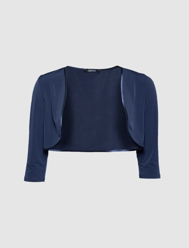 Eine dunkle, kurze Jacke mit langen Ärmeln. Eine dunkle, kurze Jacke mit langen Ärmeln.