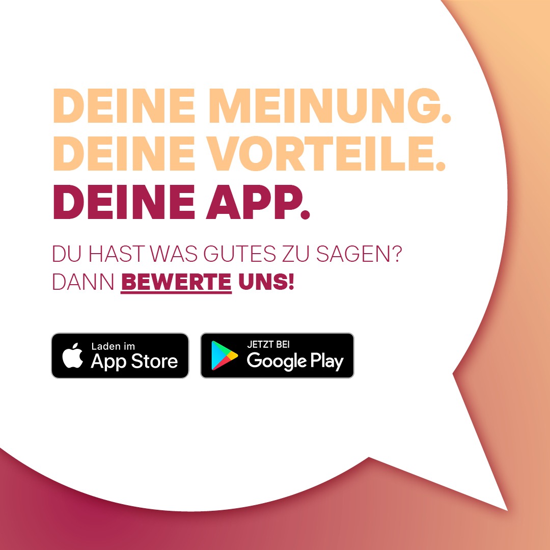 Bild mit dem Text: "Deine Meinung, Deine Vorliebe, Deine App" in ansprechender Schriftart auf buntem Hintergrund.