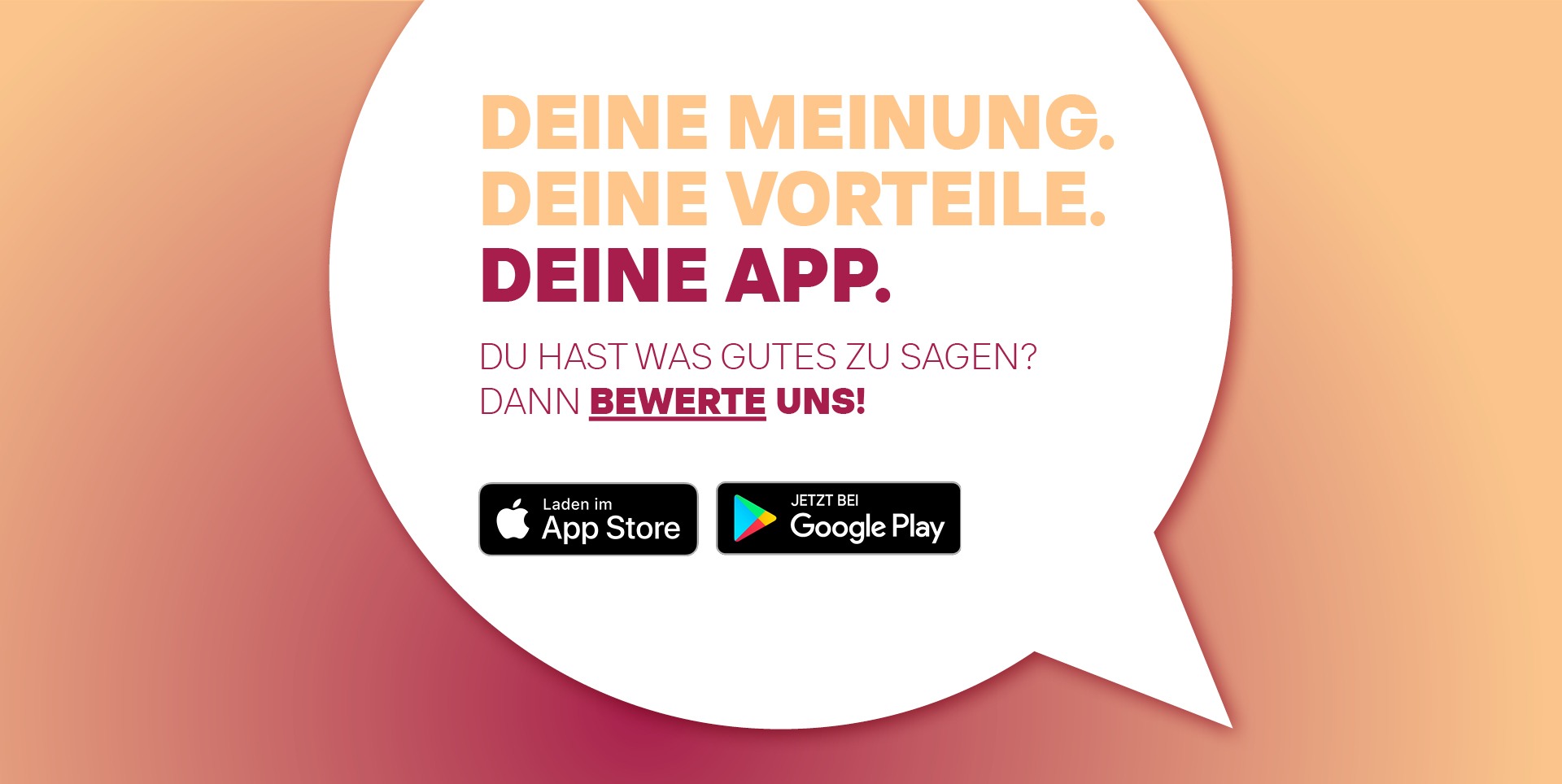 Bild mit dem Text: "Deine Meinung, Deine Vorliebe, Deine App" in ansprechender Schriftart auf buntem Hintergrund.