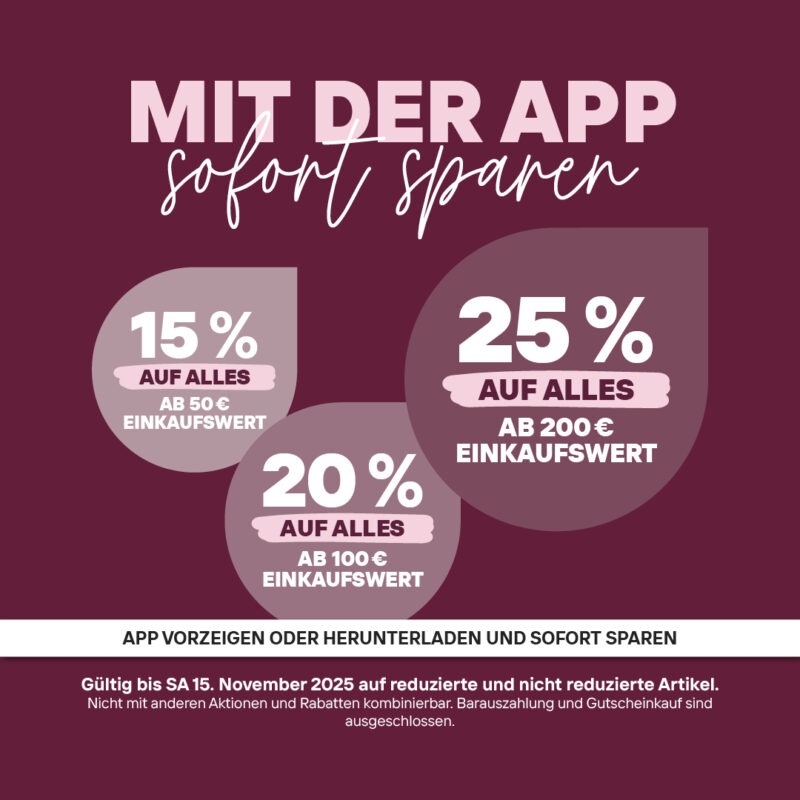 Werbung für den App Store mit dem Text "mit der App sparen".