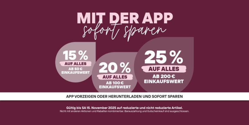 Werbung für den App Store mit dem Text "mit der App sparen".
