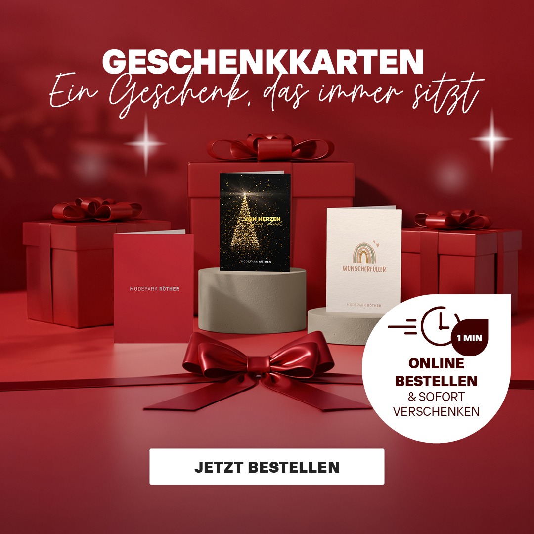 Geschenkekarten und Geschenkpunkte auf roten Hintergründen mit dem Text „JETZT BESTELLEN“.