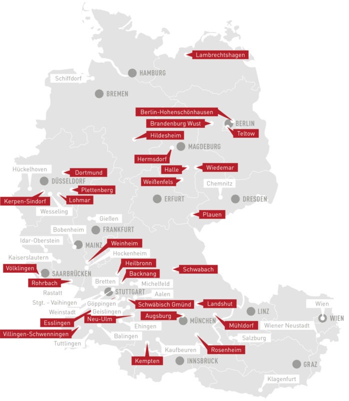 Eine Karte von Deutschland mit markierten Städten und Orten. Eine Karte von Deutschland mit markierten Städten und Orten.