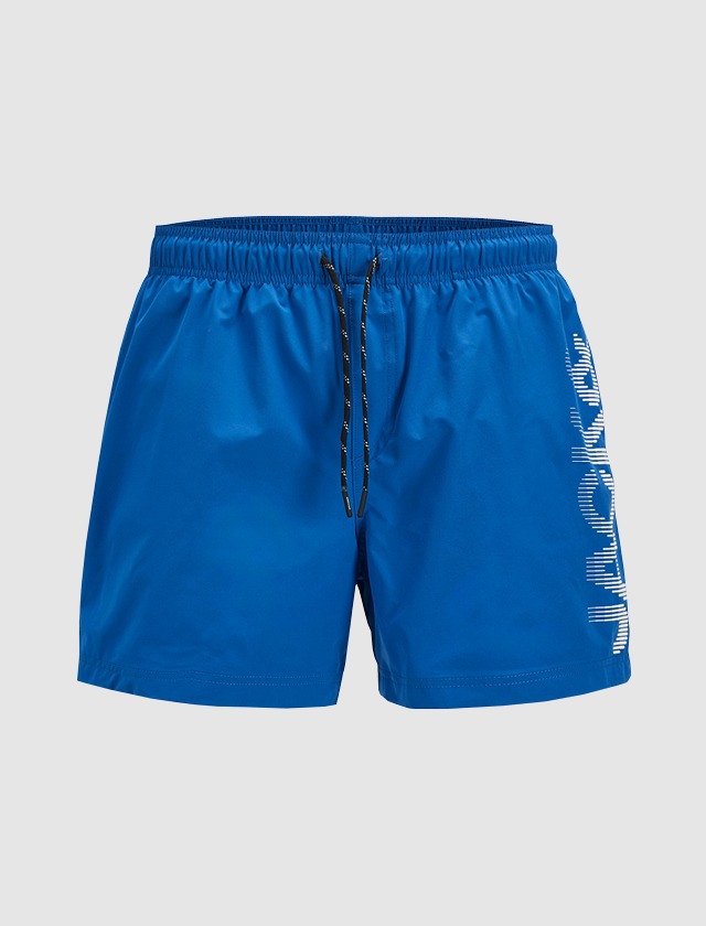 Blaue Badehose mit Logo an der Seite. Blaue Badehose mit Logo an der Seite.