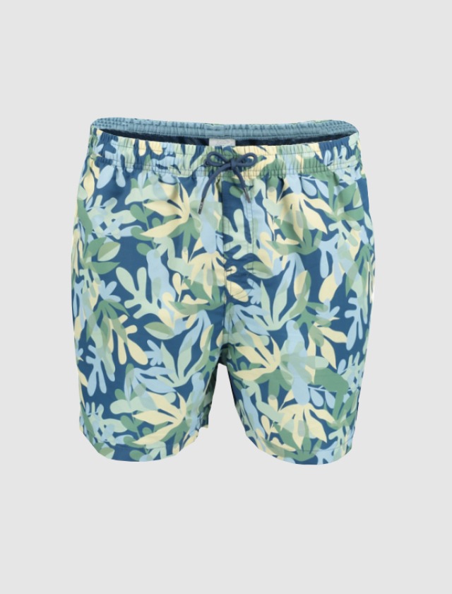Herren-Badehose mit tropischem Muster in lebendigen Farben, ideal für den Strand oder den Pool. Herren-Badehose mit tropischem Muster in lebendigen Farben, ideal für den Strand oder den Pool.