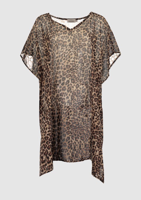 Oberteil aus Leopardenmusterstoff, der ein auffälliges und modisches Design präsentiert. Oberteil aus Leopardenmusterstoff, der ein auffälliges und modisches Design präsentiert.