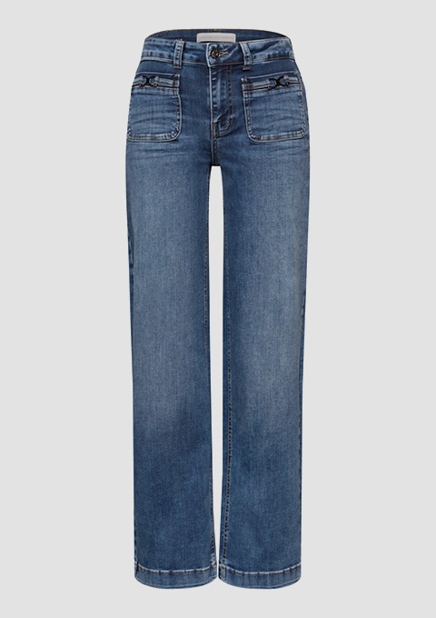 Hochtaillierte, aus Denim gefertigte Cropped-Jeans in modischer Passform. Hochtaillierte, aus Denim gefertigte Cropped-Jeans in modischer Passform.