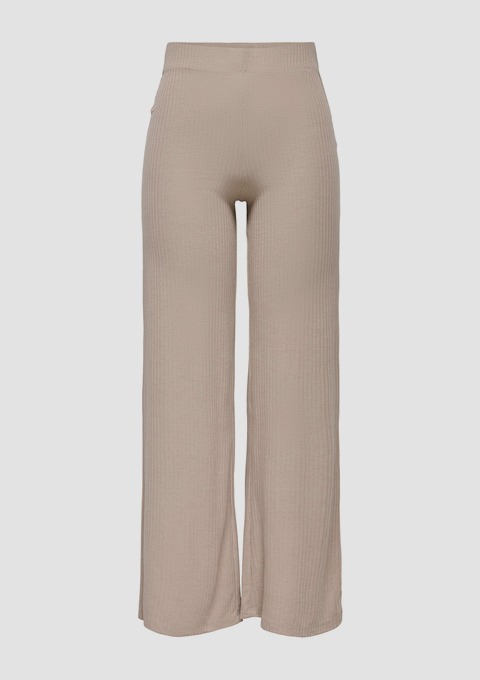 Beige, weite Hose mit hohem Bund.