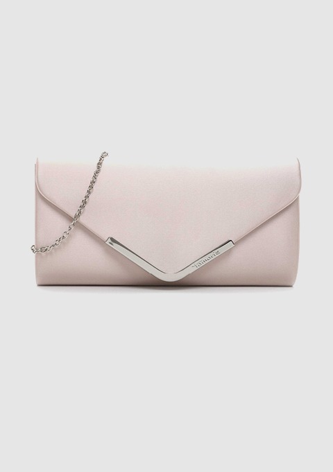 Rosa Satin-Clutch mit Kettenriemen, elegant und stilvoll für besondere Anlässe. Rosa Satin-Clutch mit Kettenriemen, elegant und stilvoll für besondere Anlässe.