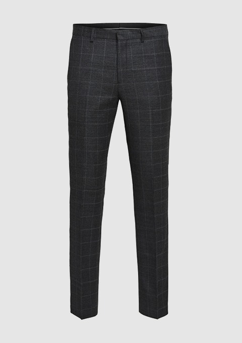 Herren-Hosen in Grau mit Karomuster, gefertigt aus einem Wollmix. Herren-Hosen in Grau mit Karomuster, gefertigt aus einem Wollmix.