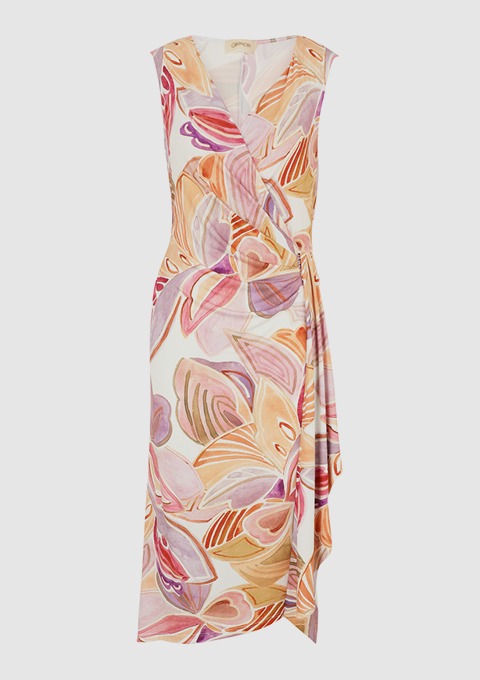 Ein farbenfrohes Kleid mit einem lebhaften Blumenmuster, das Frühlingsstimmung vermittelt. Ein farbenfrohes Kleid mit einem lebhaften Blumenmuster, das Frühlingsstimmung vermittelt.